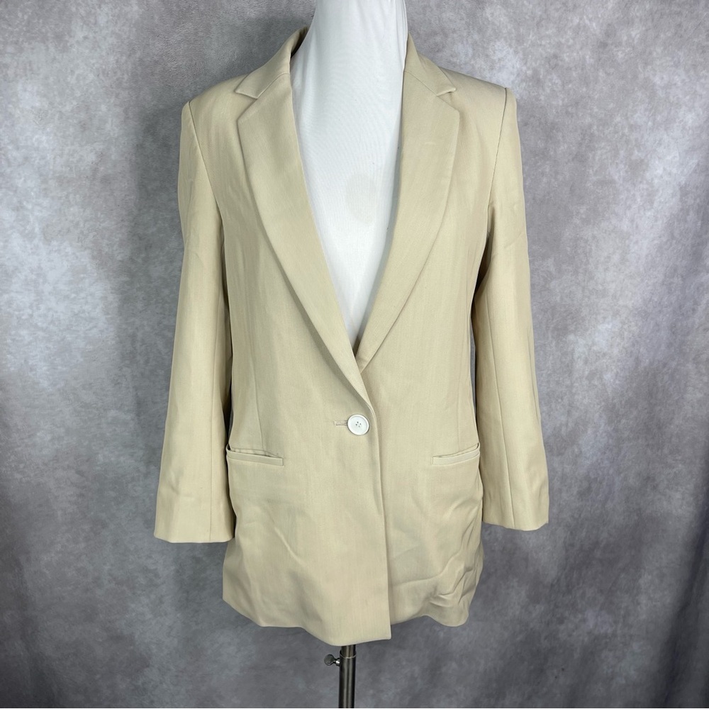 Moussy Vintage Polyester Rayon Single Button Blazer‎ In Ivory Women's Size XS